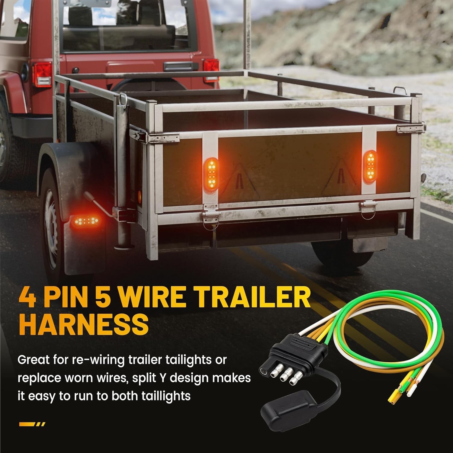 4 Pin 5 Wire Trailer Wiring Harness 18 Inches, 16AWG Pure Copper Wishbond Traile
