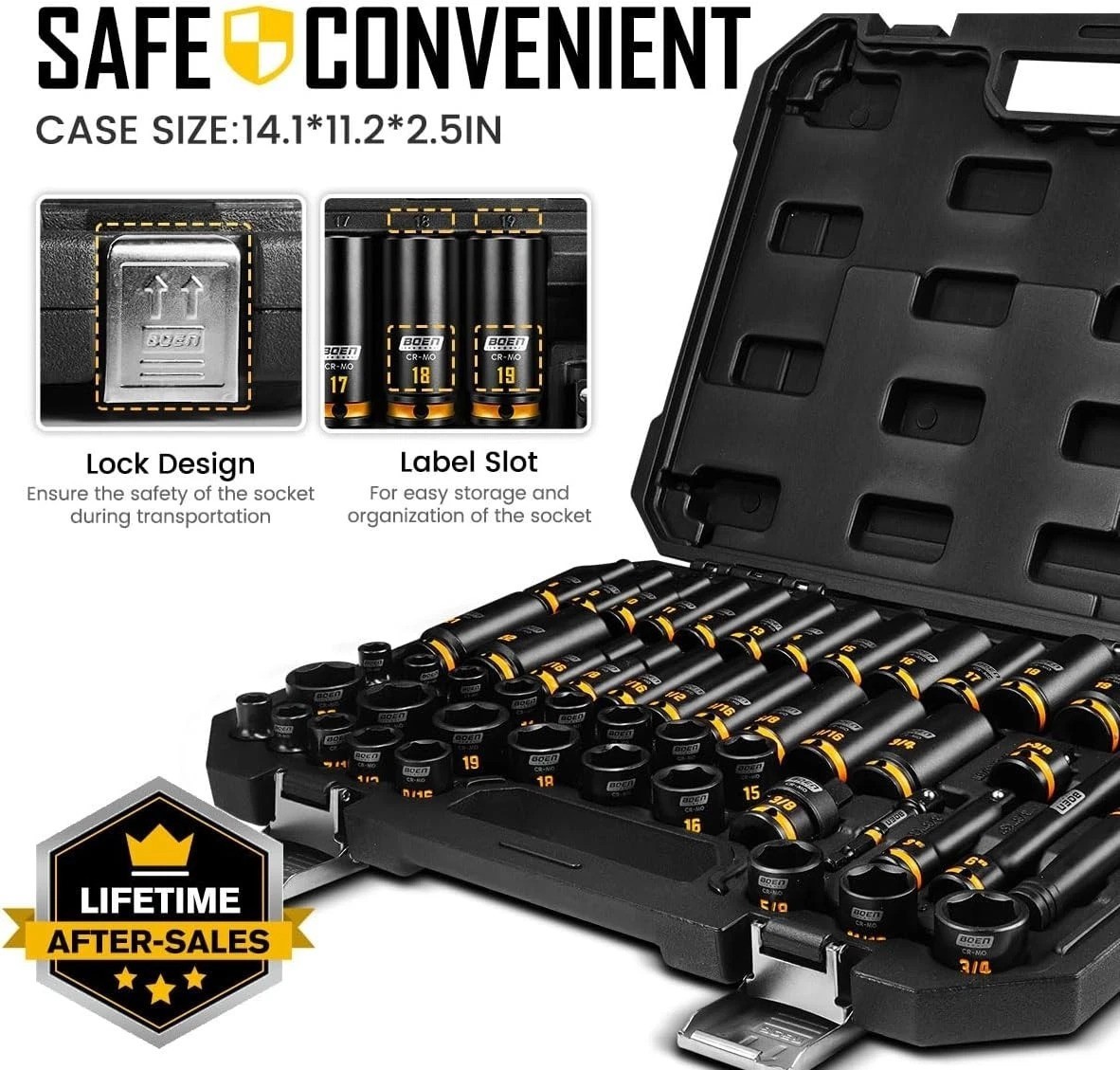 3/8» Drive Impact Socket Set, 50PCS Standard SAE 5/16 to 3/4 inch and Metric…
