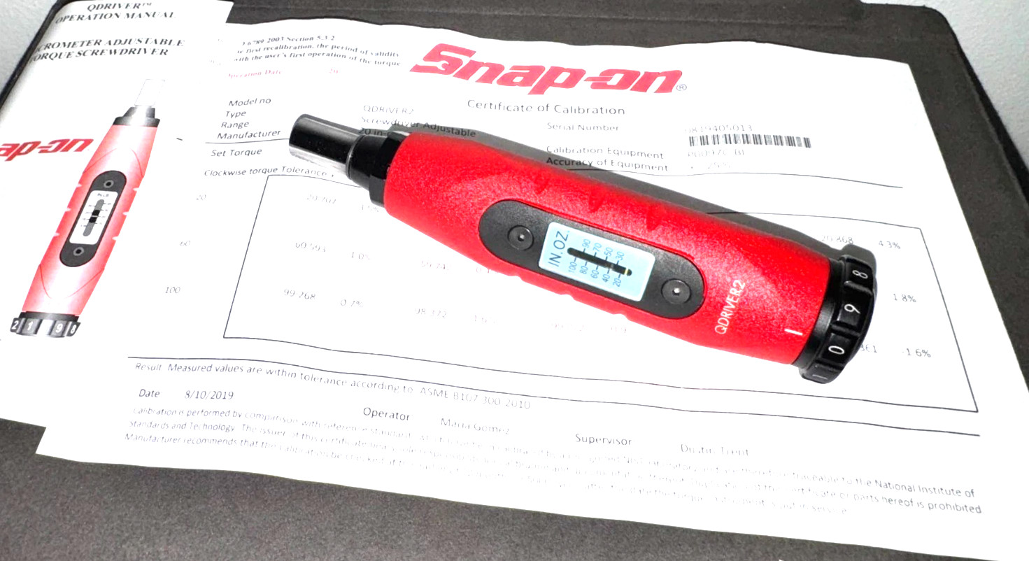 New Snap-on QDRIVER2 1/4″ Hex Drive 20-100 in-lb Adjustable Torque Screwdriver