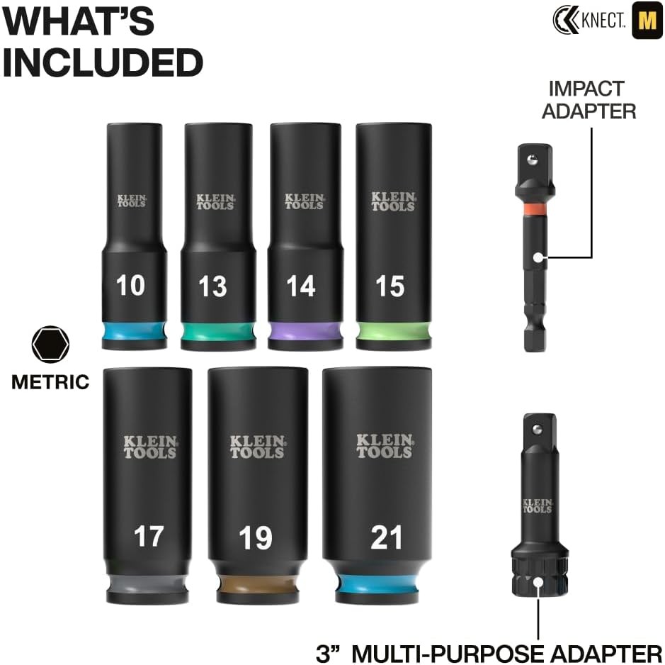 Metric Deep Impact Socket Set 3/8″ Drive 9Pc w/ Impact Driver Adapter Case