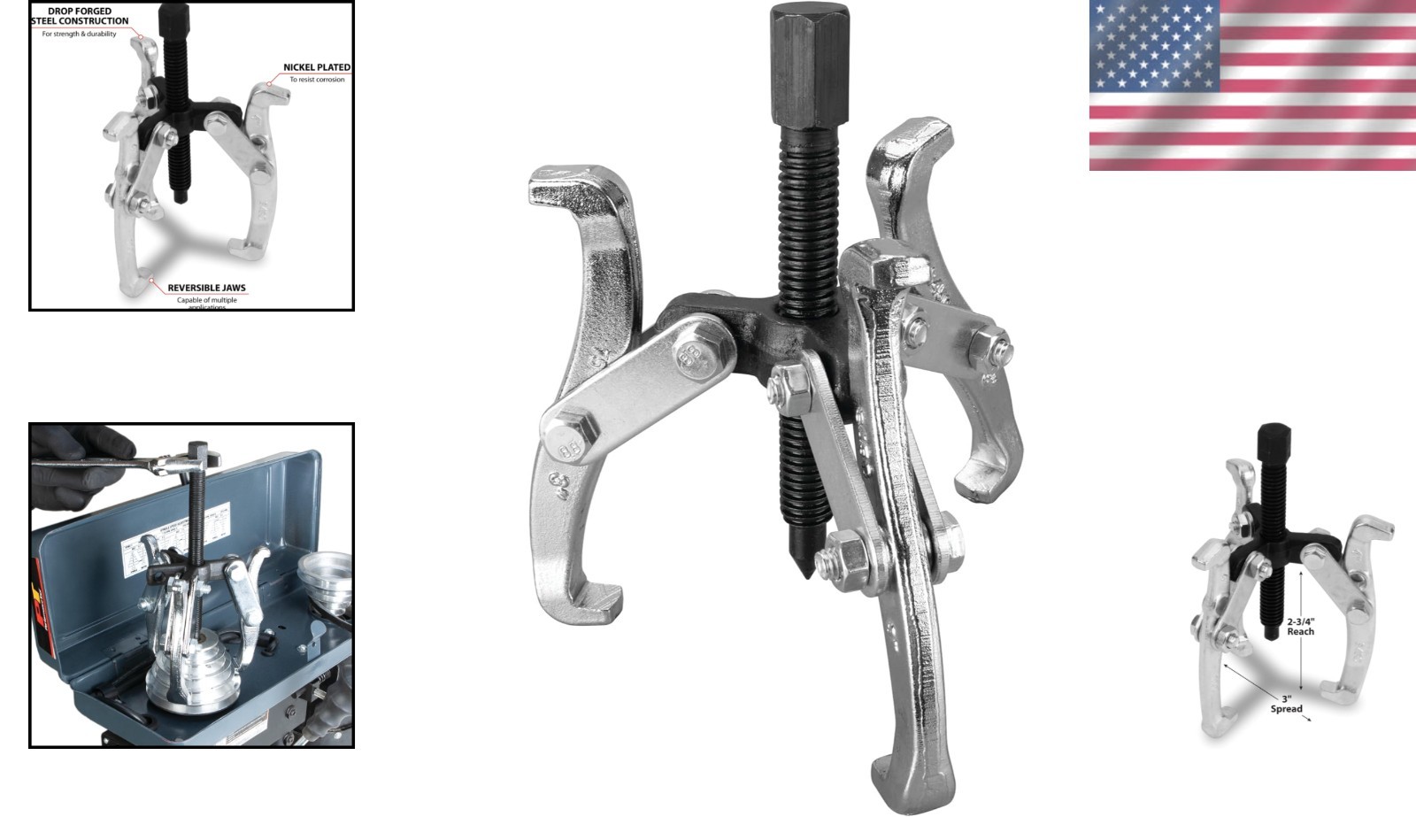 Alloy Steel 3″ 3-Jaw Gear Puller – Superior Strength and Corrosion Resistance