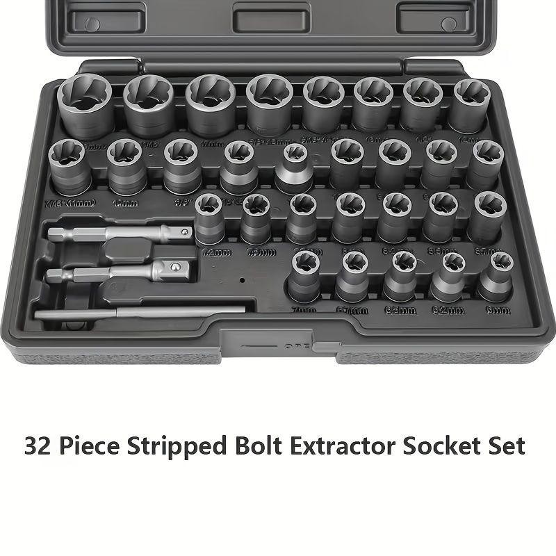 31+1pcs Stripped Bolt Extractor Socket Set, Designed for Removing Damaged, Ruste