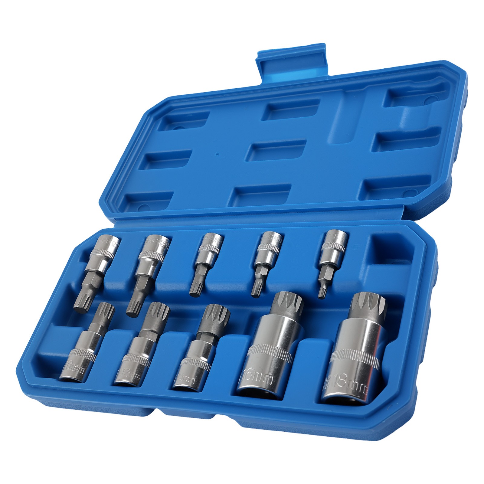 10PC CRV Spline Socket Set Triple Square 1/4 3/8 1/2 Drive M4-M18 Bit