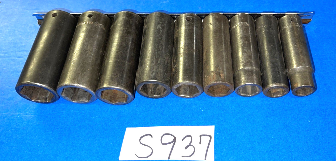 SNAP-ON TOOLS 9 PIECE 1/2 DRIVE SAE. DEEP IMPACT SOCKET SET 309SIMYA