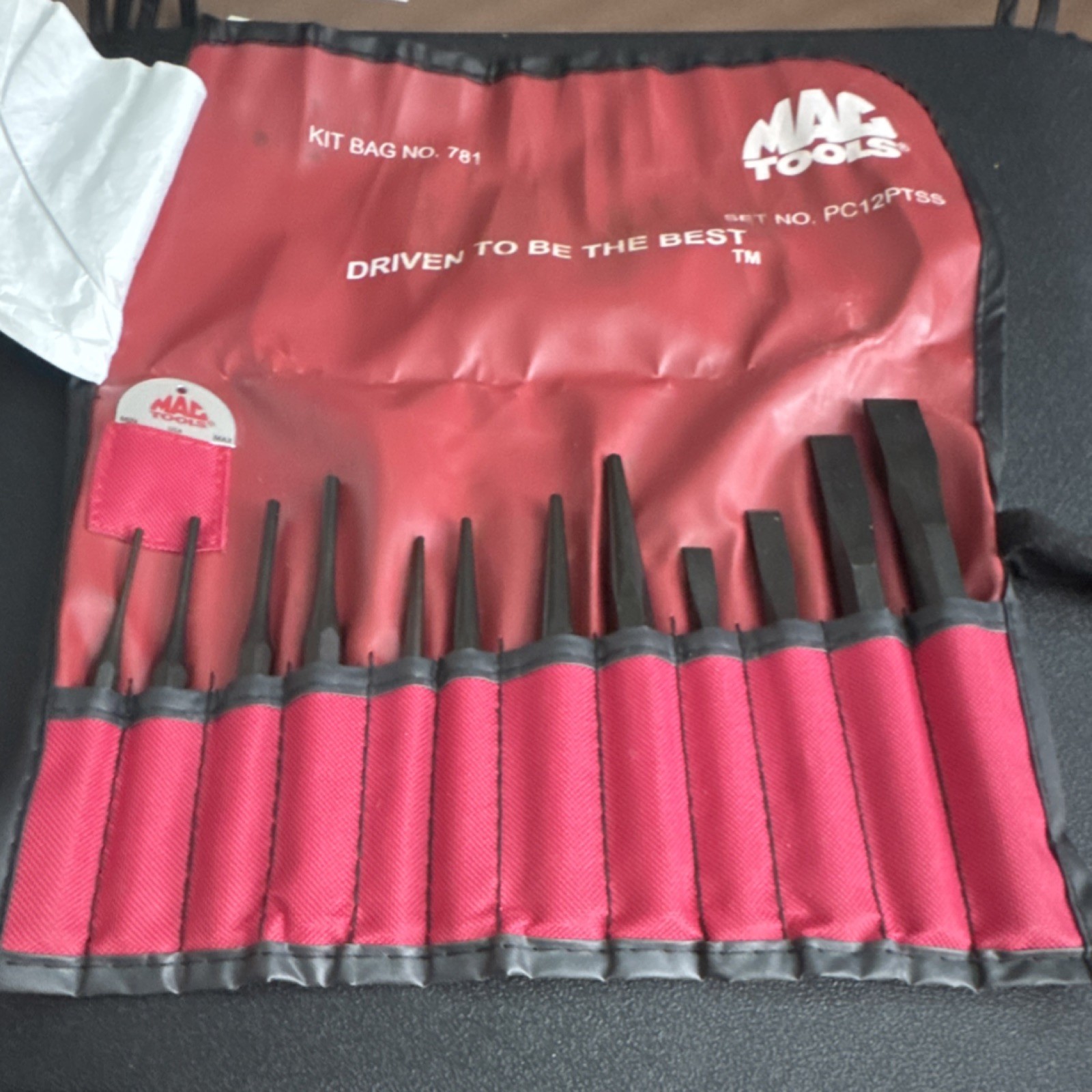 Mac Tools PC12PTSS 12-Piece Steel Punch Set Black Kit Bag Included