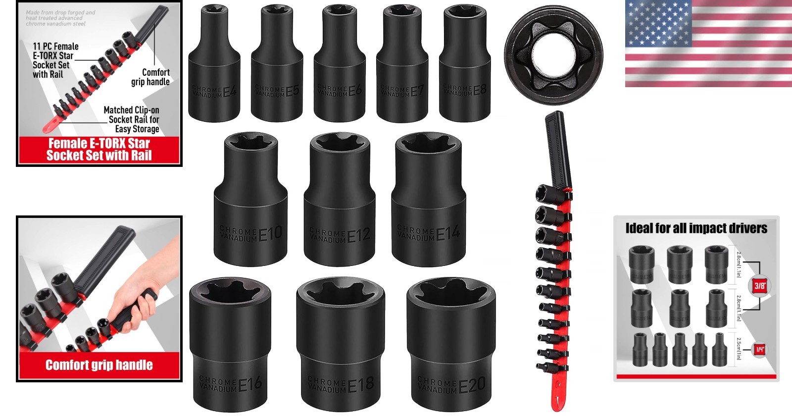 Robust E-Torx Socket Set (11 Pieces) – Essential for Mechanics & DIY Enthusiasts