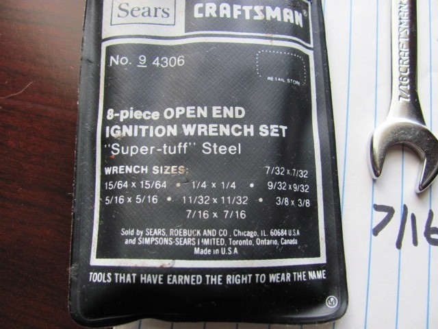 Craftsman USA 8-Piece Open End Ignition Wrench Set with Pouch No 4306