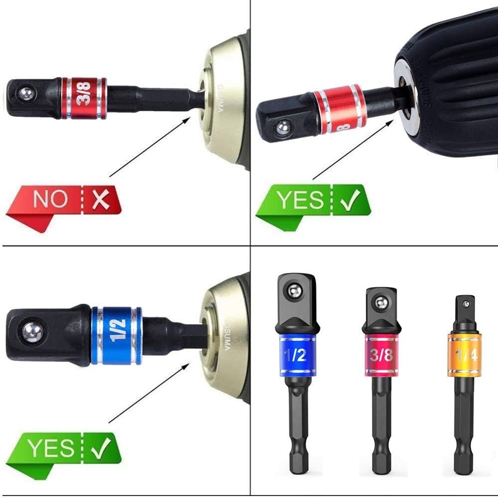 Versatile 1/4, 3/8, 1/2 Inch Hex Socket Adapters with Right Angle Extension Tool