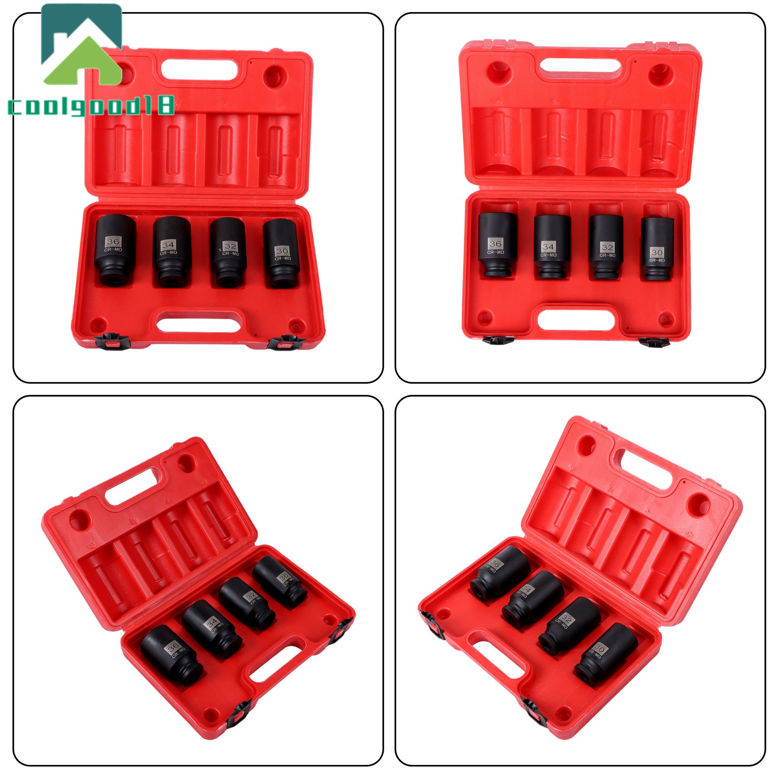 12 Point 4Pcs 1/2″ Drive Spindle Axle Nut Socket Set 30mm 32mm 34mm 36mm