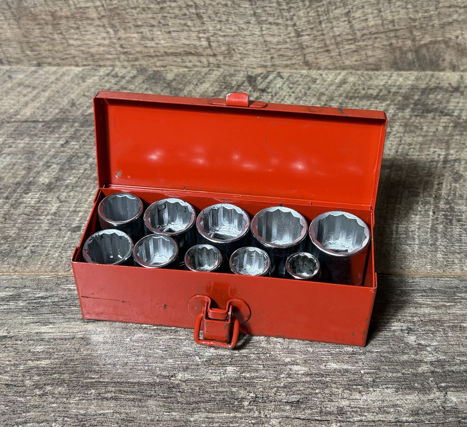 Vintage Gordon Socket Set 7/16 to 7/8 AF 10 Piece Set 1/2″ Drive 12 Point Hex