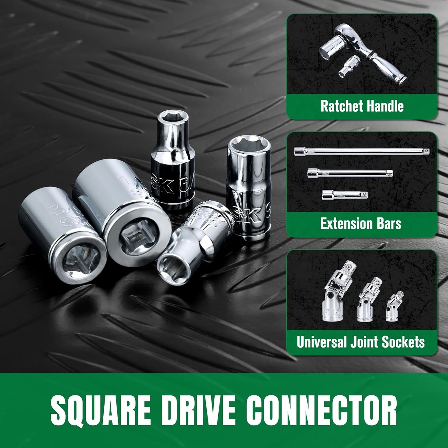 1/4″ Drive Socket Set, SAE Sockets, 10-Piece 3/16″ to 9/16″,