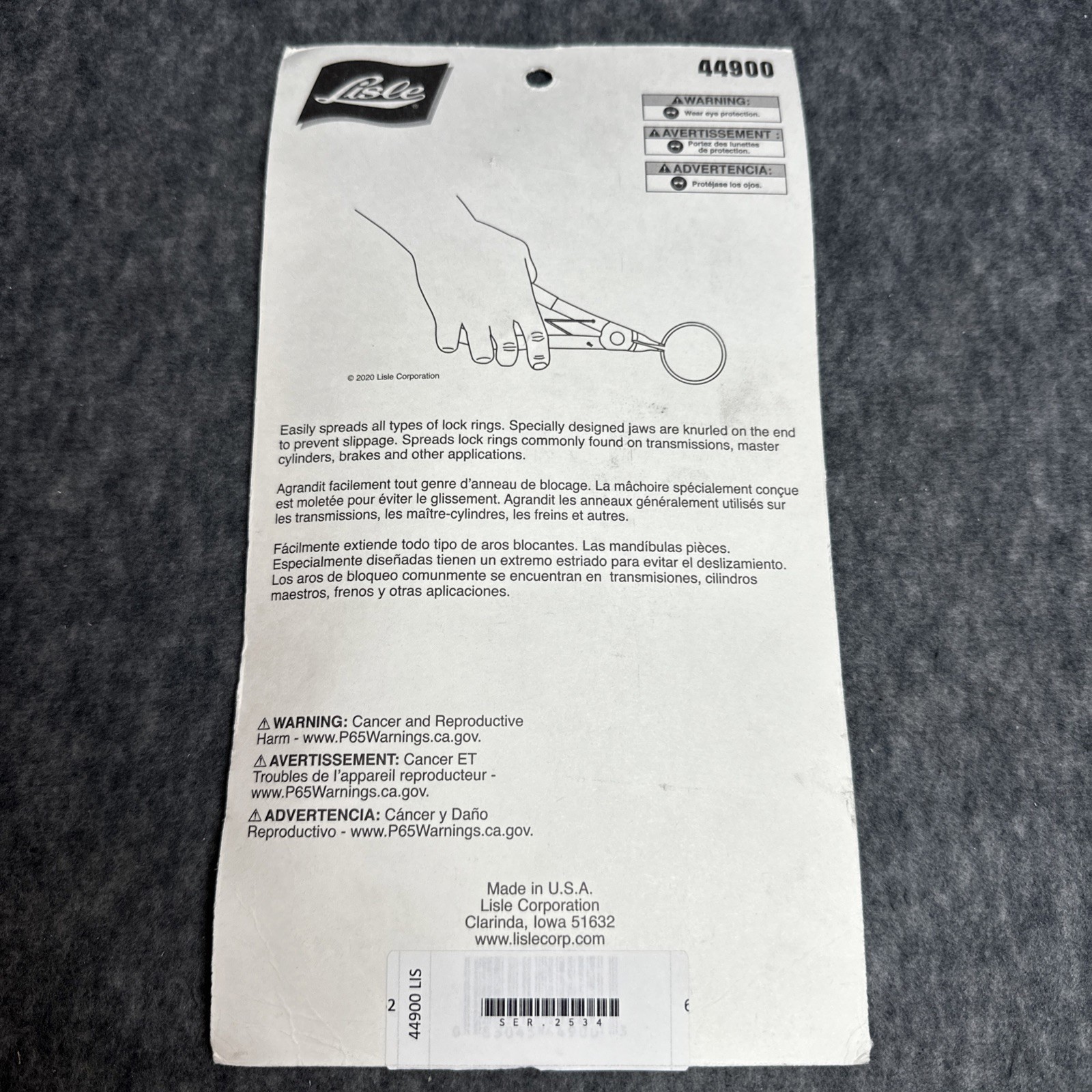 Lisle 44900 Lock Ring Pliers for Lock Rings NEW