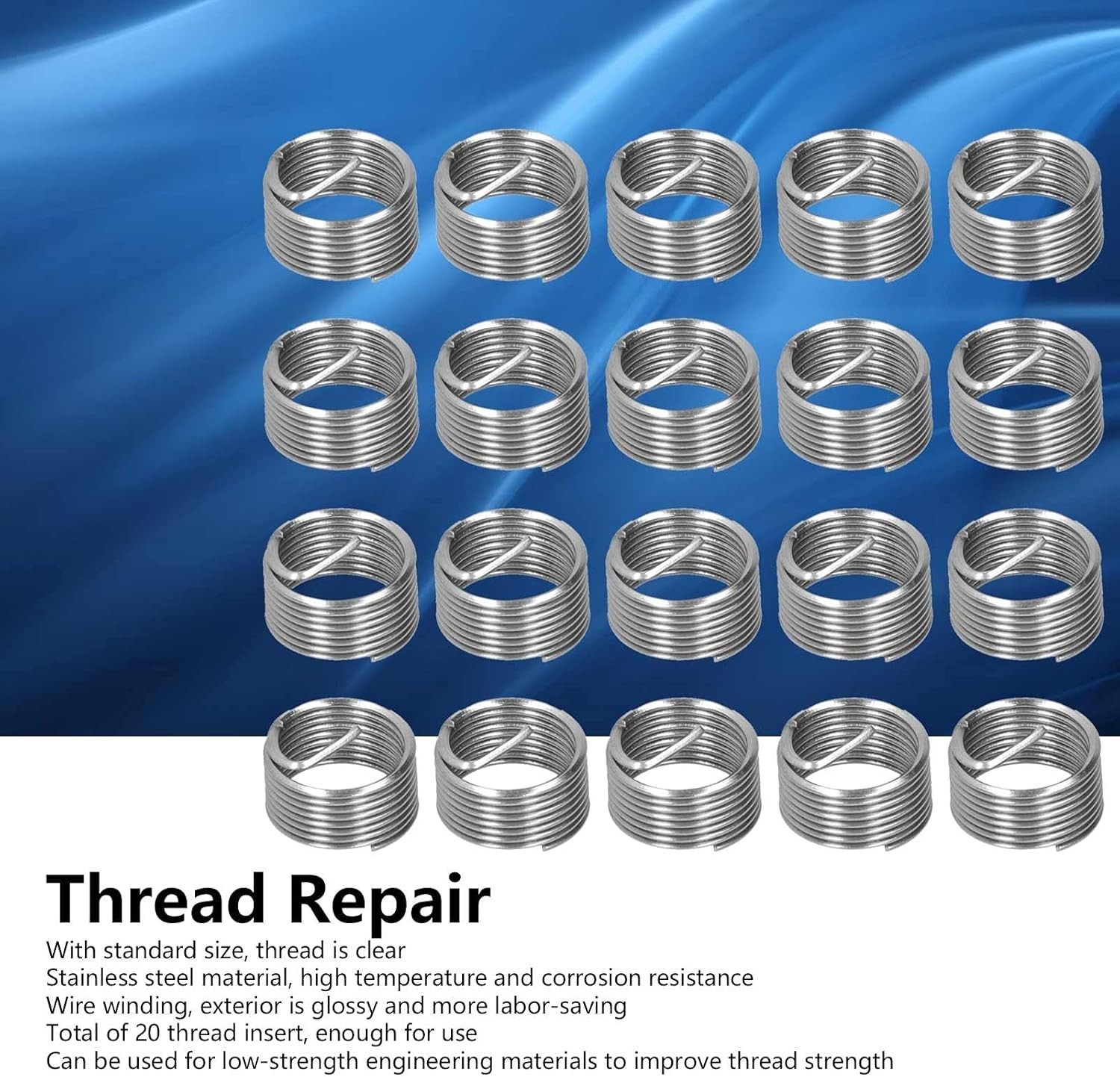 20 PCS Thread Repair Insert, M14 x 1.25 Helicoil Metric Thread Sleeves, Stain…