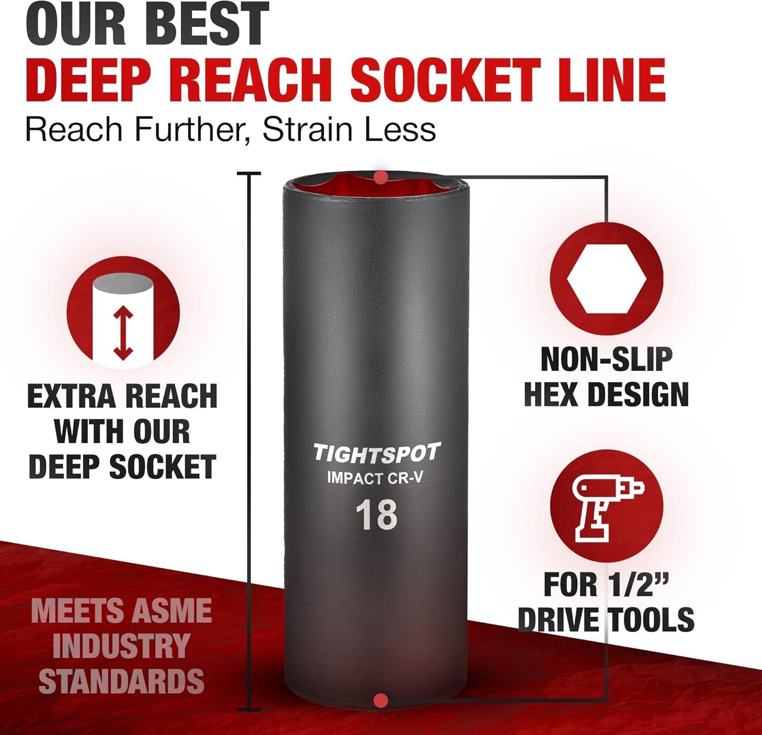 1/2 Inch Drive 18mm Deep Impact Socket – CRV Steel & Manganese Phosphate Finish