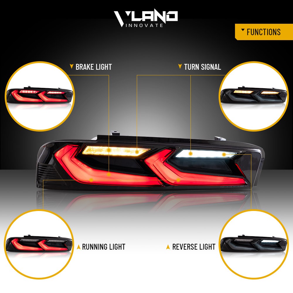 Pair VLAND FULL LED Tail Lights For Chevy Camaro 2016-2018 DRL Smoked Sequentail