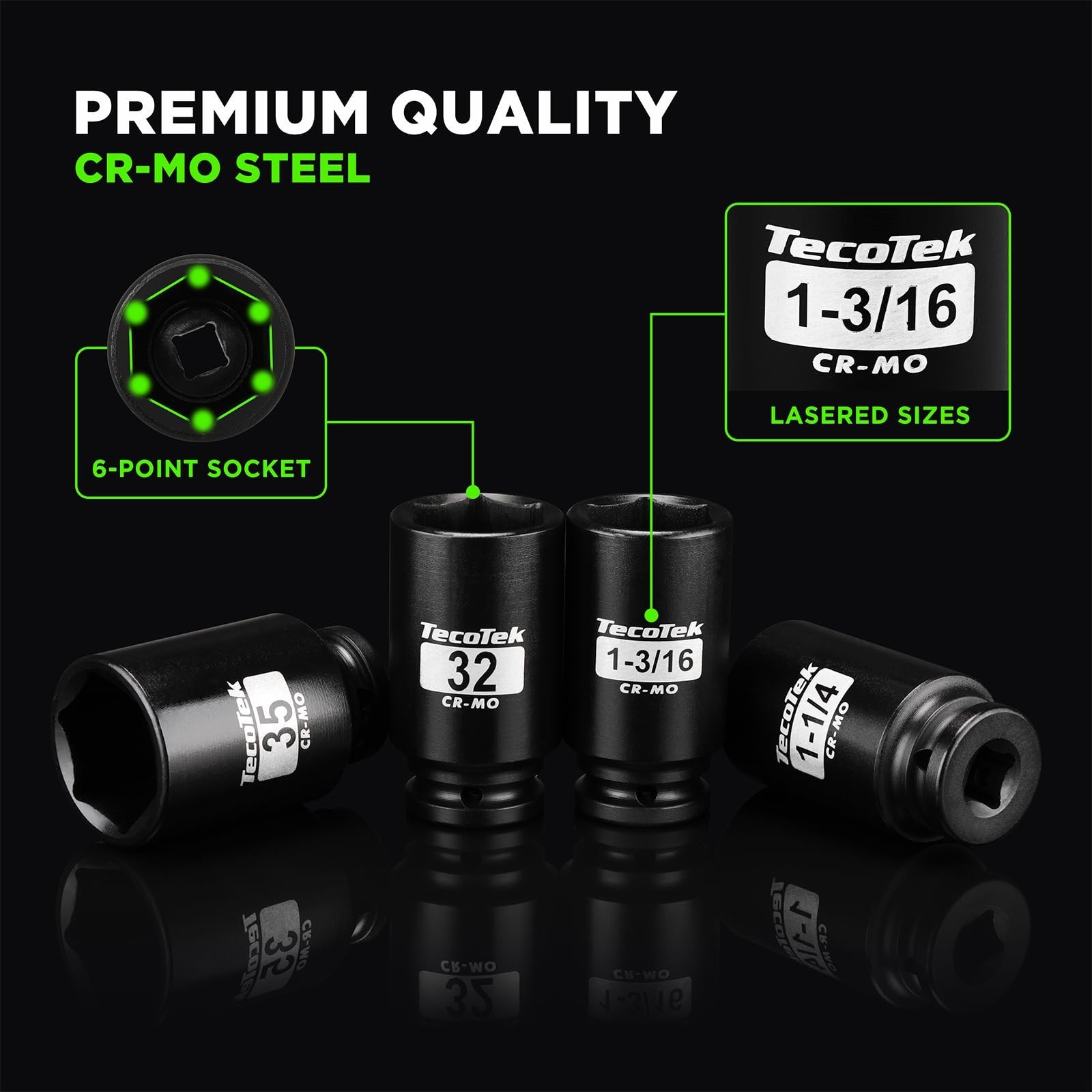 21-Piece 1/2″ Drive Deep Impact Socket Set, SAE & Metric, CR-MO, Spindle Axle Nu