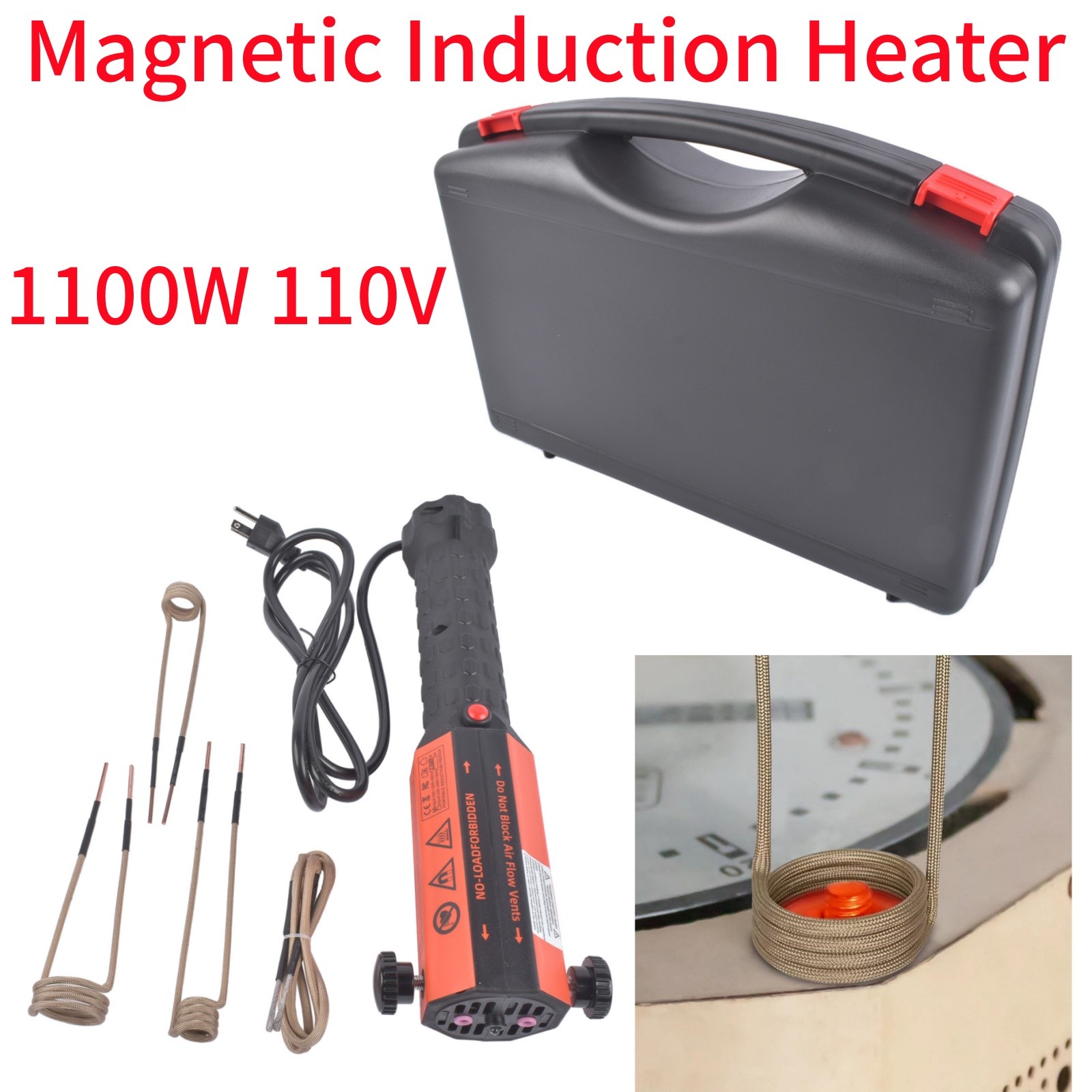 110V 1.1KW Magnetic Induction Heater Kit w/ 4 Coil for Rusty Screw Bolt Removal