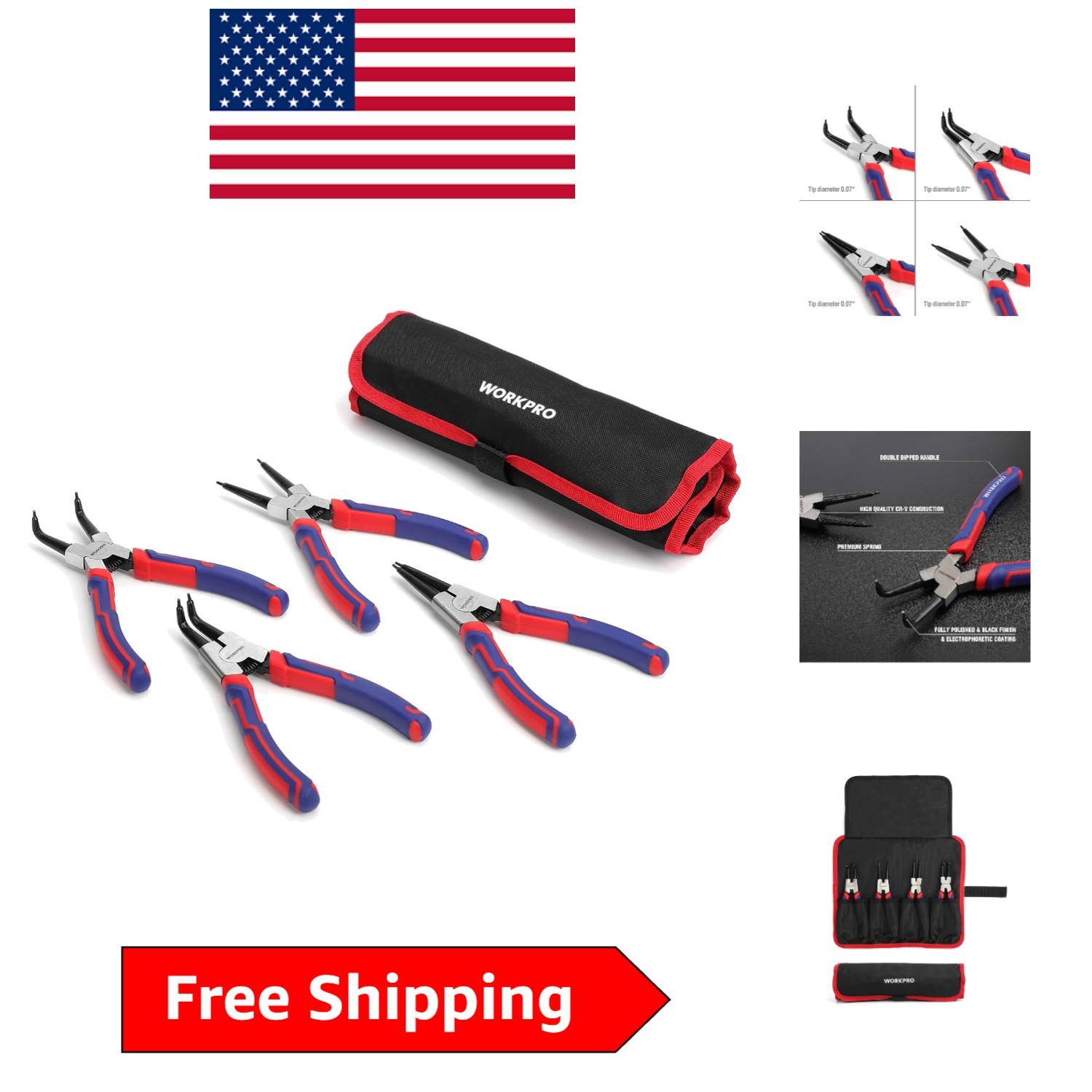 Durable 4-Piece Snap Ring Pliers Set – Chrome Vanadium Steel Construction