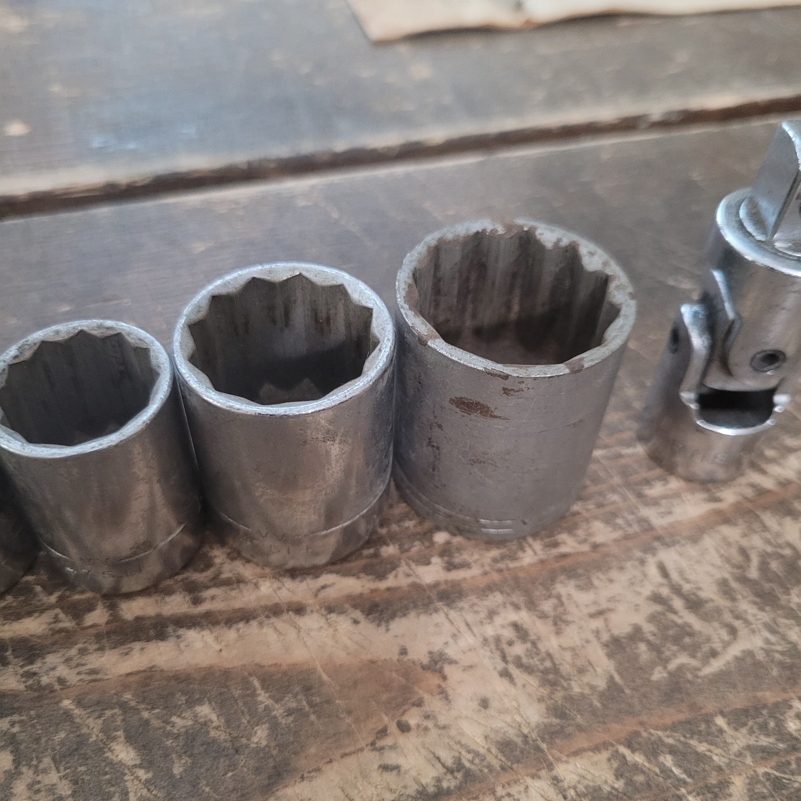 Vtg Craftsman 9pc 1/2″ Drive SAE 12 PT Shallow Sockets & Swivel Extension V VV