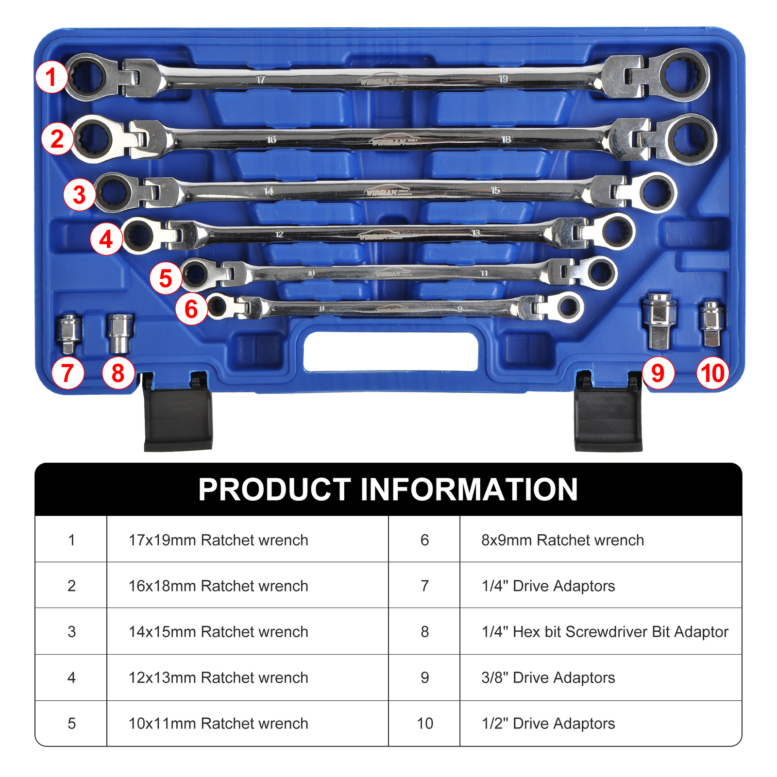 1/2″ 3/8″ 1/4″ Dr Flex-Head Long Ratcheting Wrenches Double Box End Wrench Set