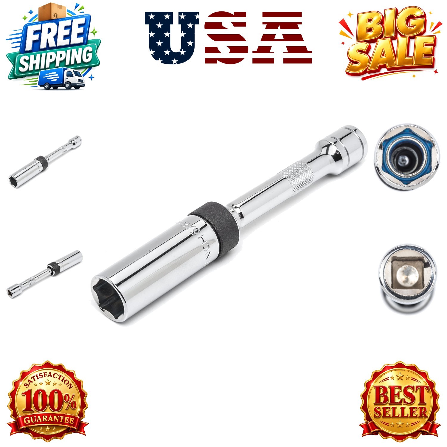 3/8″ Drive 6 Pt. 5/8″ x 6″ Magnetic Swivel Spark Plug Socket – 80546