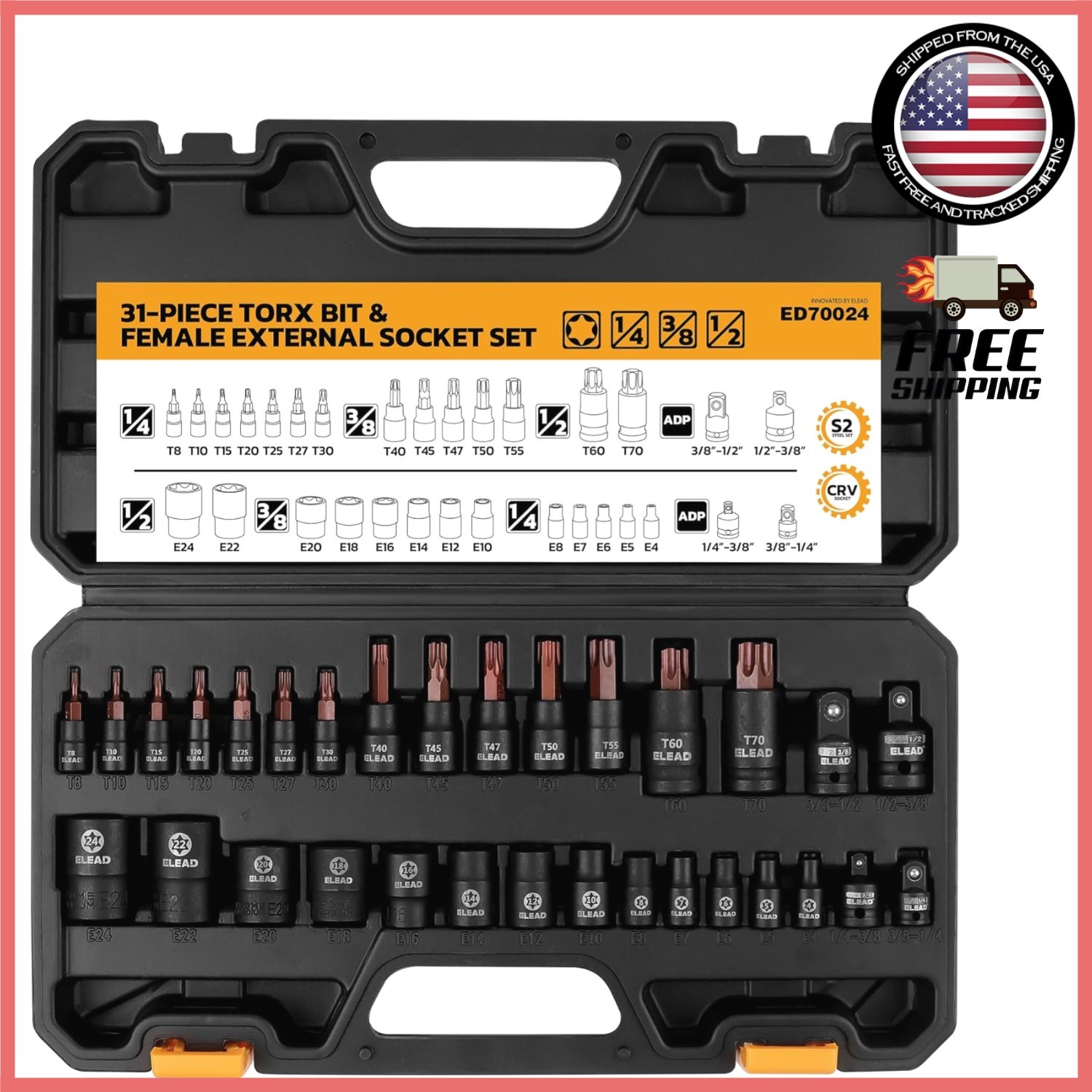 31-Piece Torx Bit Socket Set for Automotive Excellence – T8-T70 & E4-E24