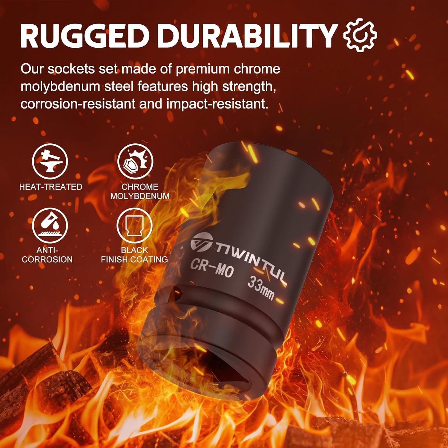 33mm Deep Impact Socket, 1 Inch Drive, Chrome Molybdenum Steel, Manganese Finish