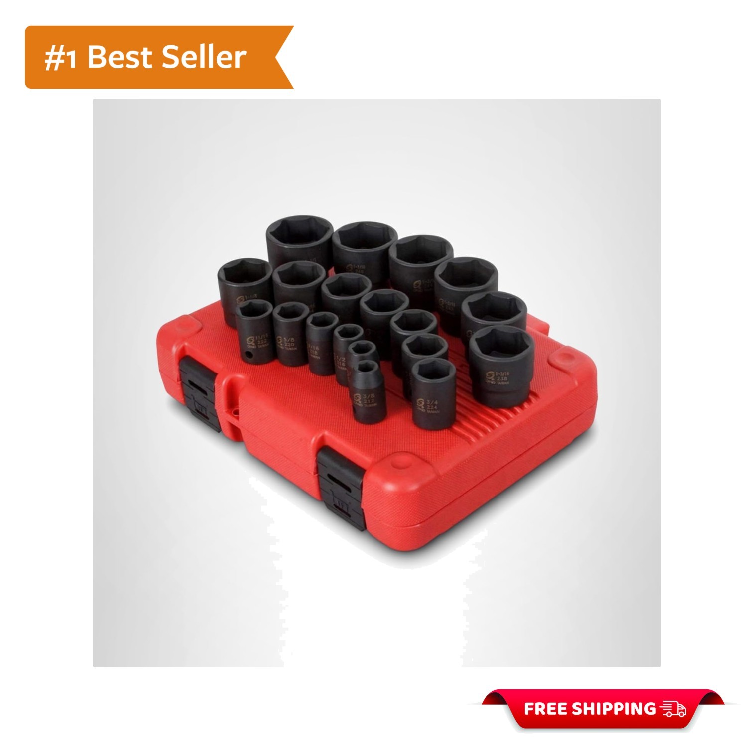 2640, 1/2 Inch Drive Impact Socket Set, 19-Piece, SAE, 3/8 Inch – 1-1/2 Inch,…
