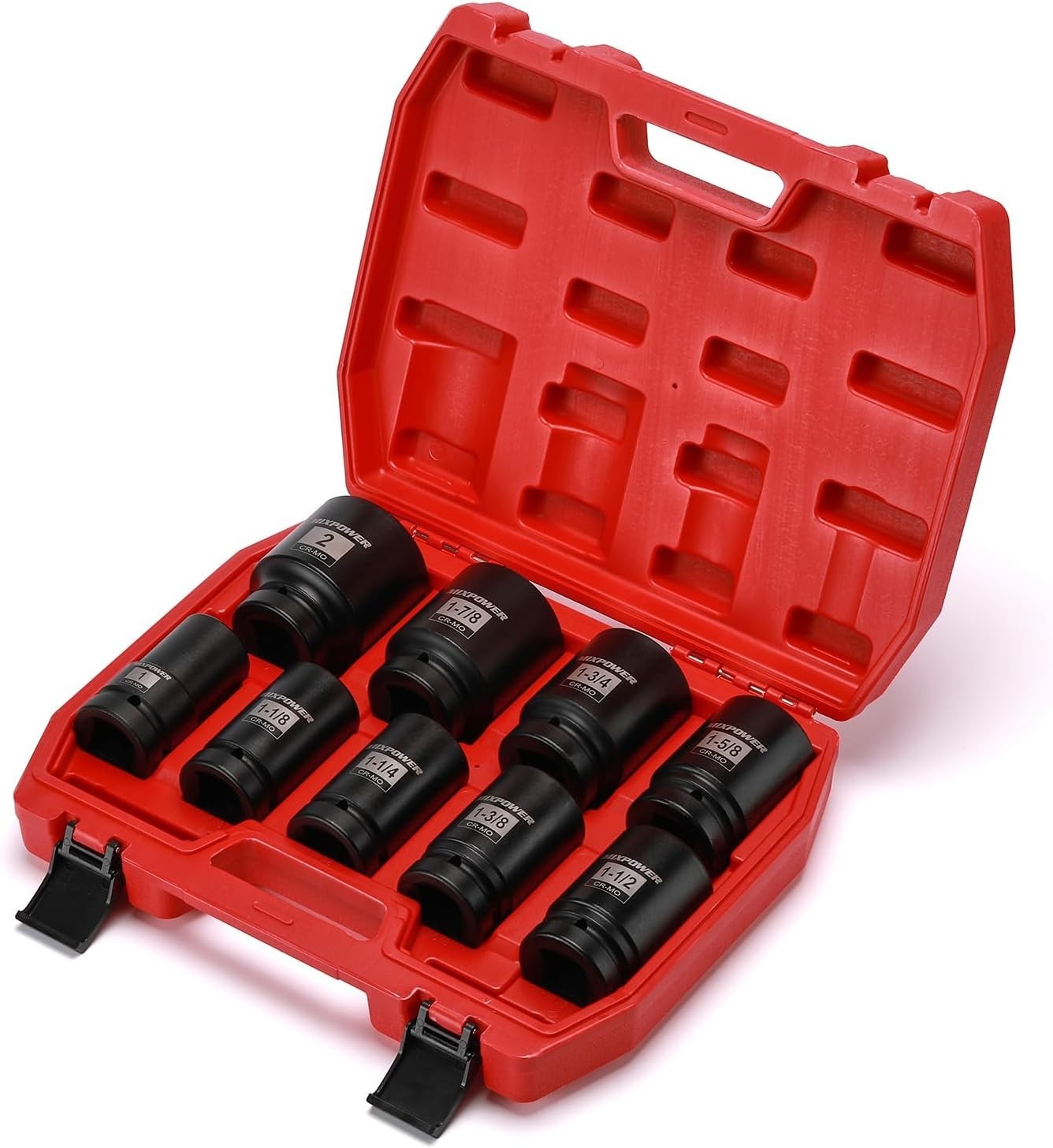 9-Piece 1″ Drive CR-MO Deep Impact Socket Set – Durable Black Phosphate Finish