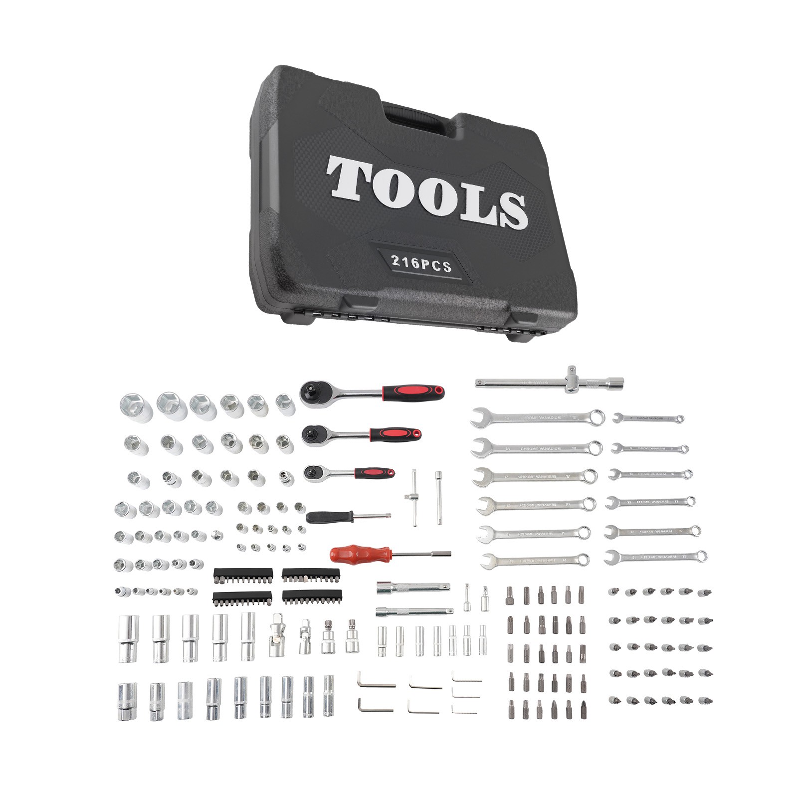 216PCS Ratchet Tool Kit Socket Wrench Set 1/4 3/8 1/2 Drive w/Storage