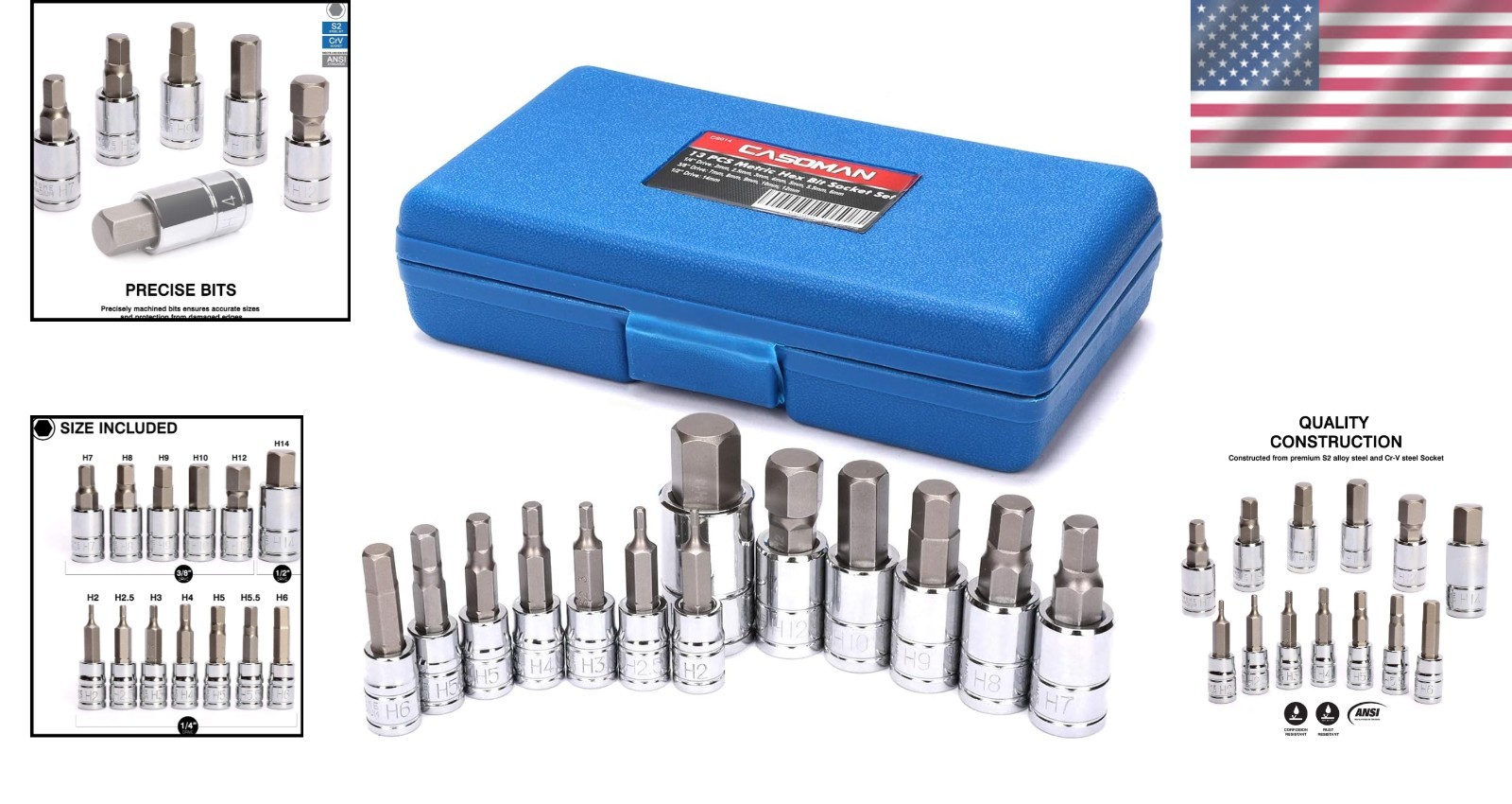 Casoman Metric Hex Bit Socket Set, 2mm-14mm