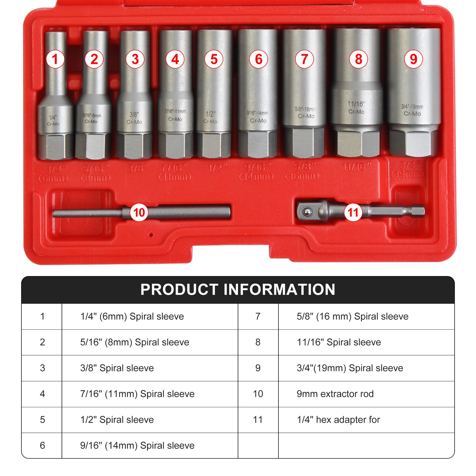 11-Piece Spiral Bolt Extractor Kit -Quick & Easy Broken Lug Nut Removal Tool Set