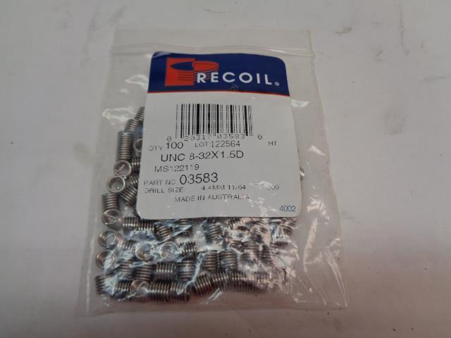 NEW 10 PACK OF 100 RECOIL SCREW THREAD INSERT WITH STI TAP 8-32×1.5d 03583 R22T2