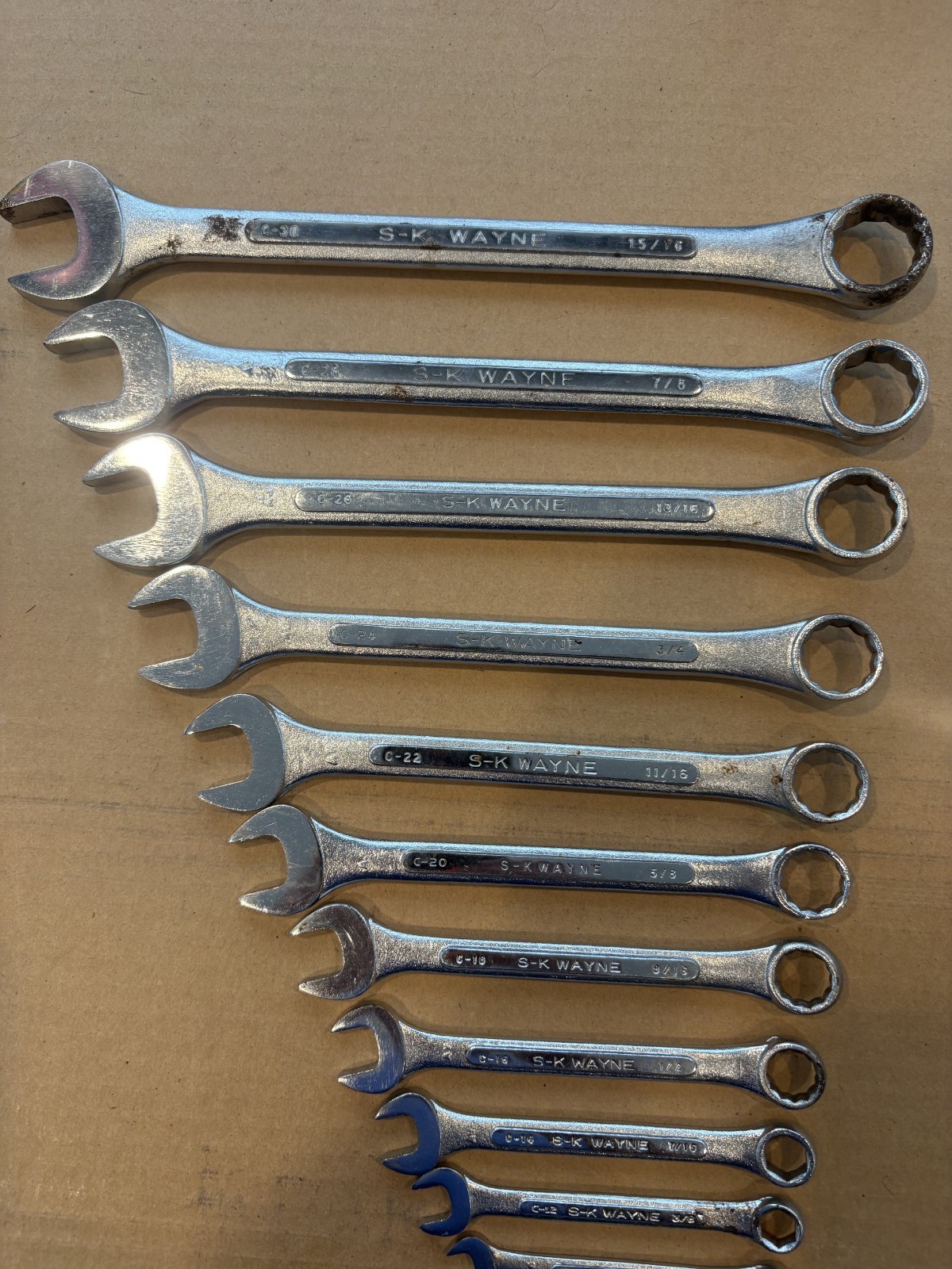 SK-Wayne 12 Piece Combination Wrench Set Vintage 1960s – SAE 1/4″ thru 15/16