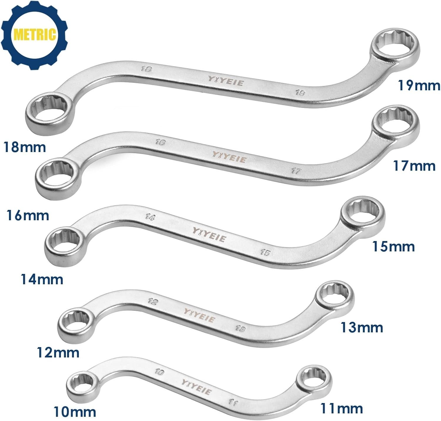 Offset S-Style Box End Wrench Set, 5-Piece, Chrome Vanadium Steel, 10x11mm, 1…