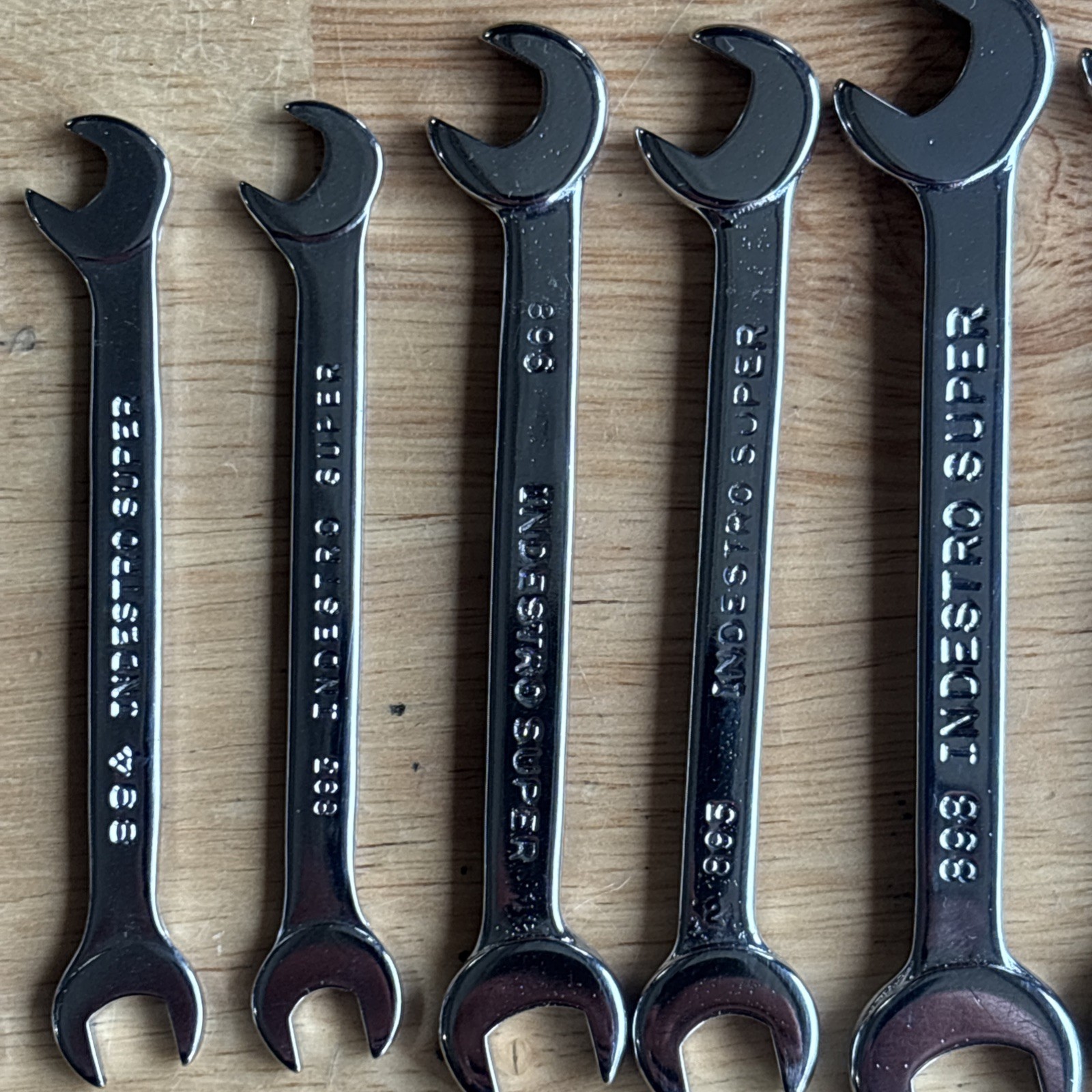 Indestro Super SAE 4 Way Angle Open End Ignition Wrench Set No. 888 Vtg USA READ