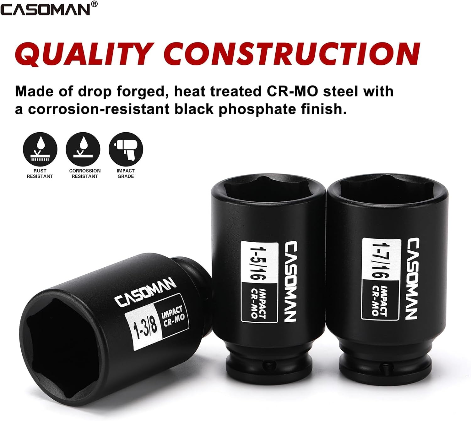 10PCS 1/2″ Drive Deep Spindle Axle Nut Impact Socket Set,6-Point,Large,SAE CR-MO