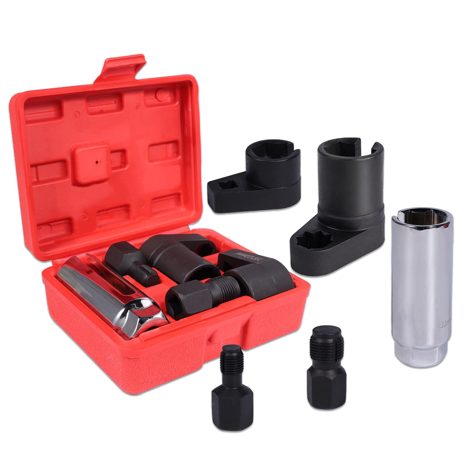 Rlokciy 5-Piece Forged O2 Oxygen Sensor Socket 5.04 x 4.37 x 1.97 inches, red