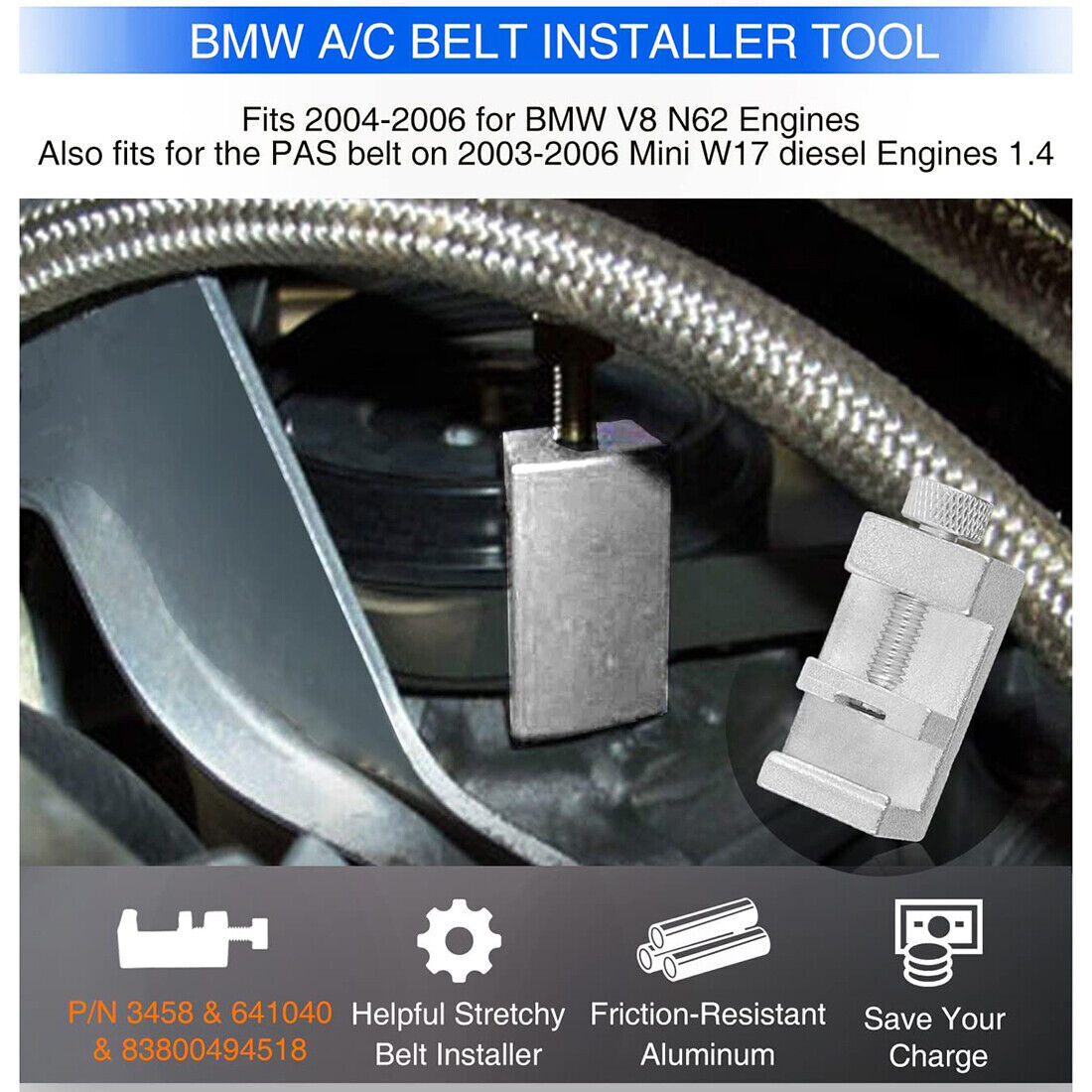 For CTA Tools 3458 BMW A/C Stretch Belt Installation Tool 641040 8380049451 3458