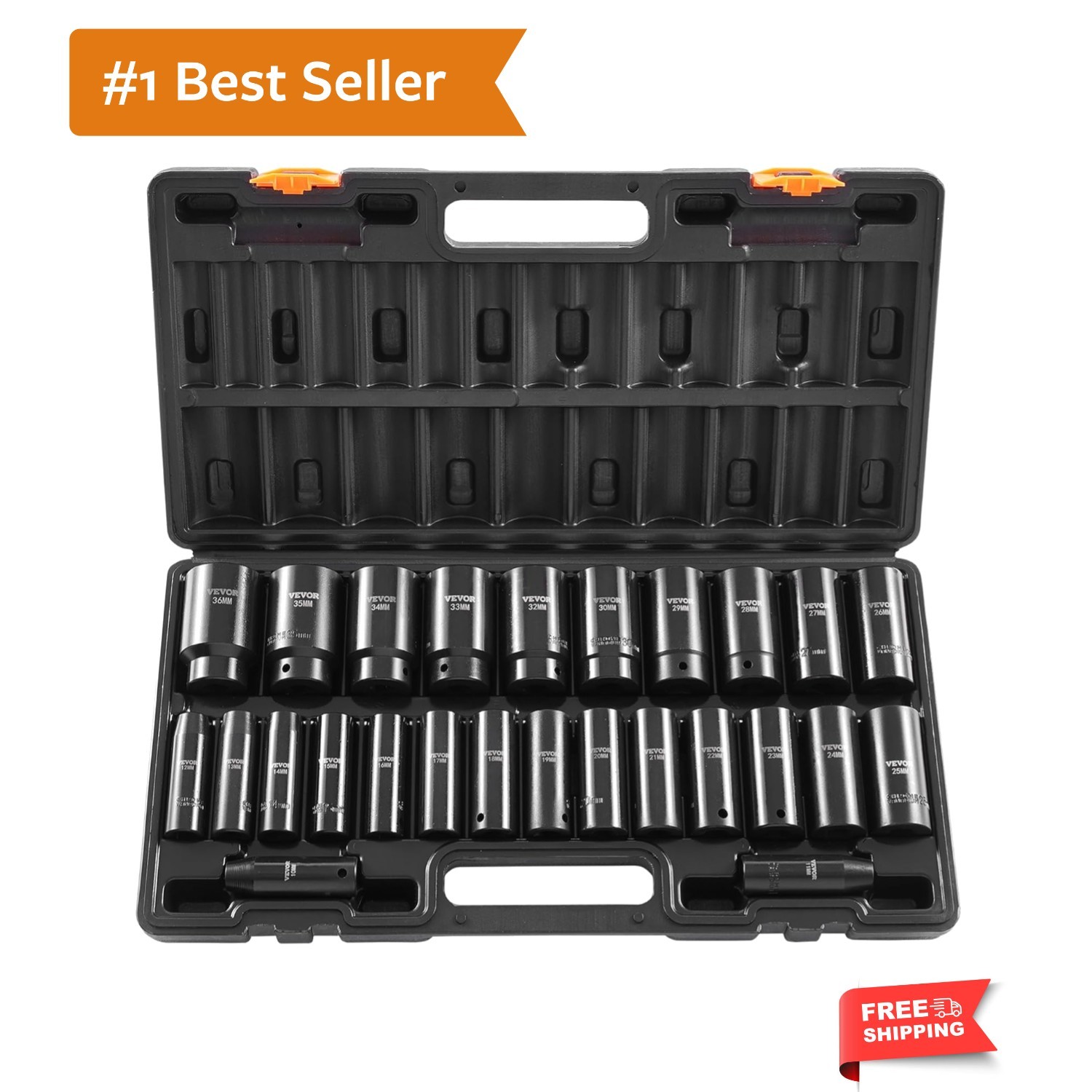 Impact Socket Set 1/2 Inches 26 Piece Deep Sockets, 6-Point, Rugged Construct…