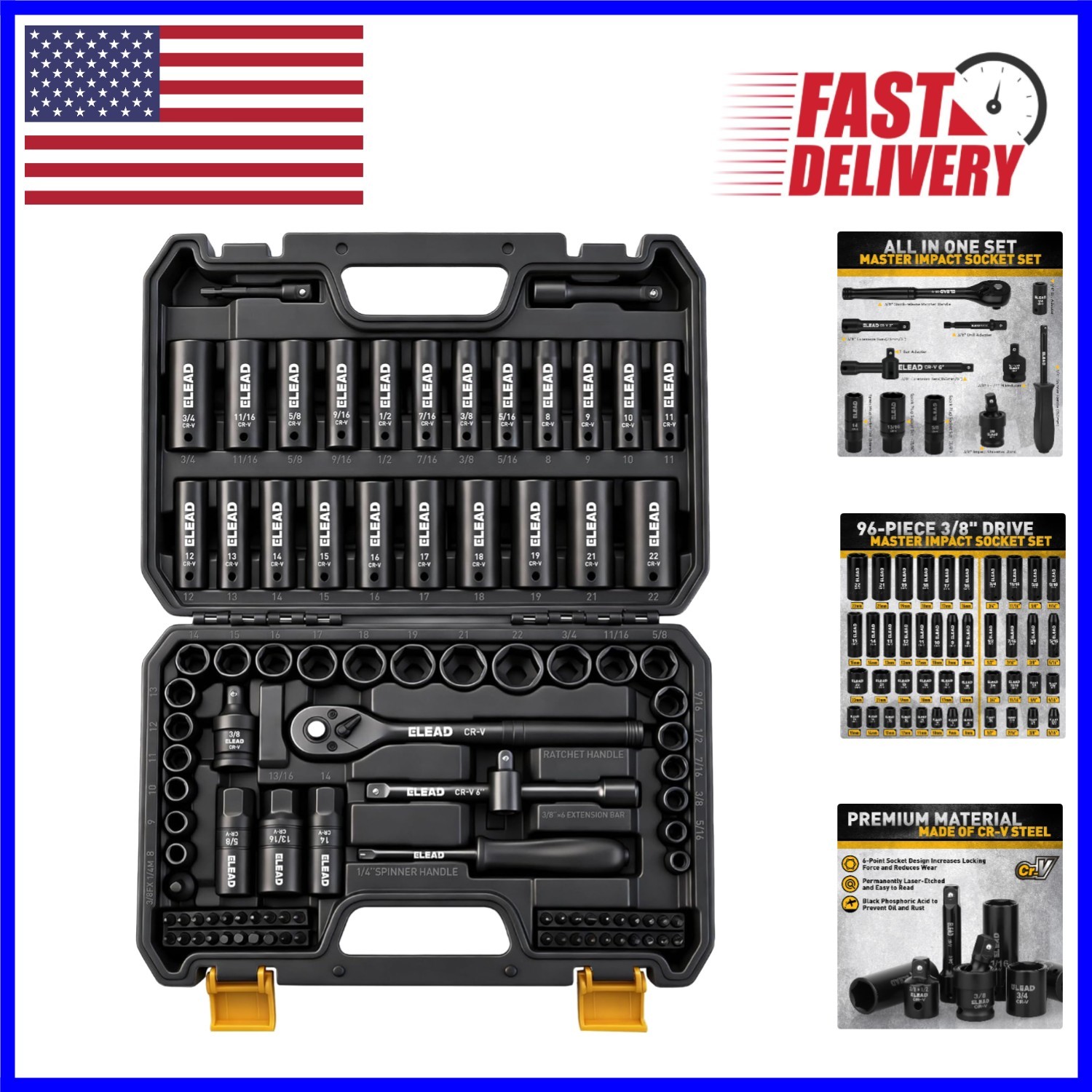 Versatile 96-Piece Impact Socket Set with Extension Bars & Spark Plug Sockets