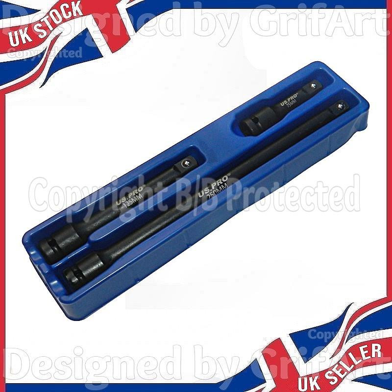 USPRO 3PC 1/2″ DRIVE IMPACT EXTENSION BAR SOCKET SET 75MM 125MM 250MM SHORT LONG