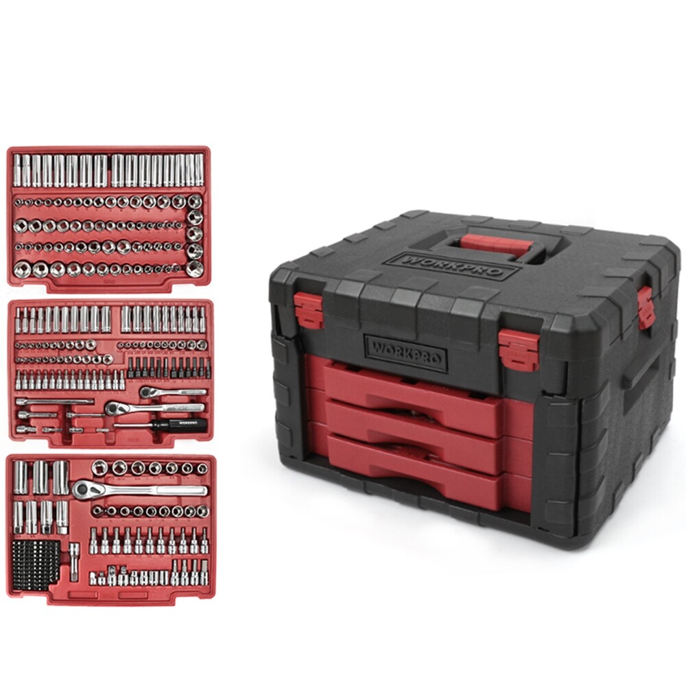 WORKPRO 450Piece Drive Socket Set 1/2″ 1/4″ 3/8″ Drive Ratchet Wrench SAE/METRIC