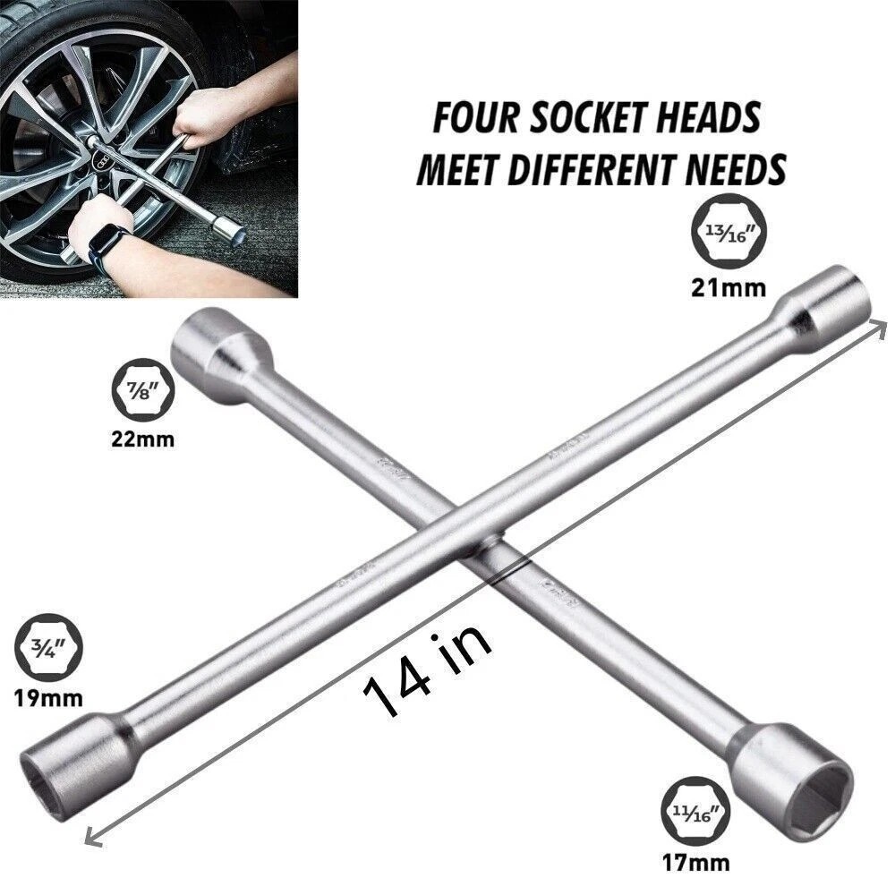 Universal Wrench 4 Way Lug Nut Tool 14 INCH Heavy Duty Socket Wheel Tire Change·
