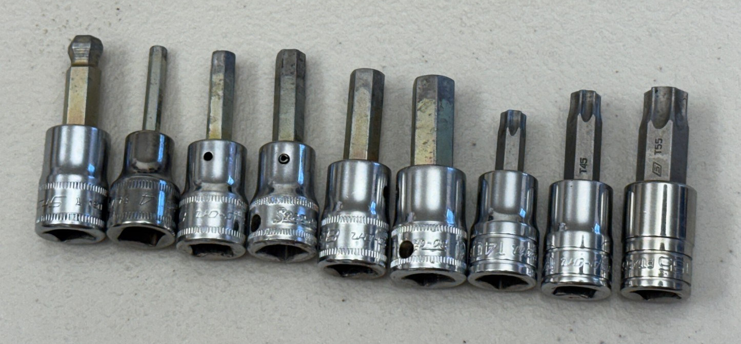Snap-on 3/8 & 1/2 Dr Metric Bit Sockets ~ 17 Pieces Allen, Torx, Triple Square