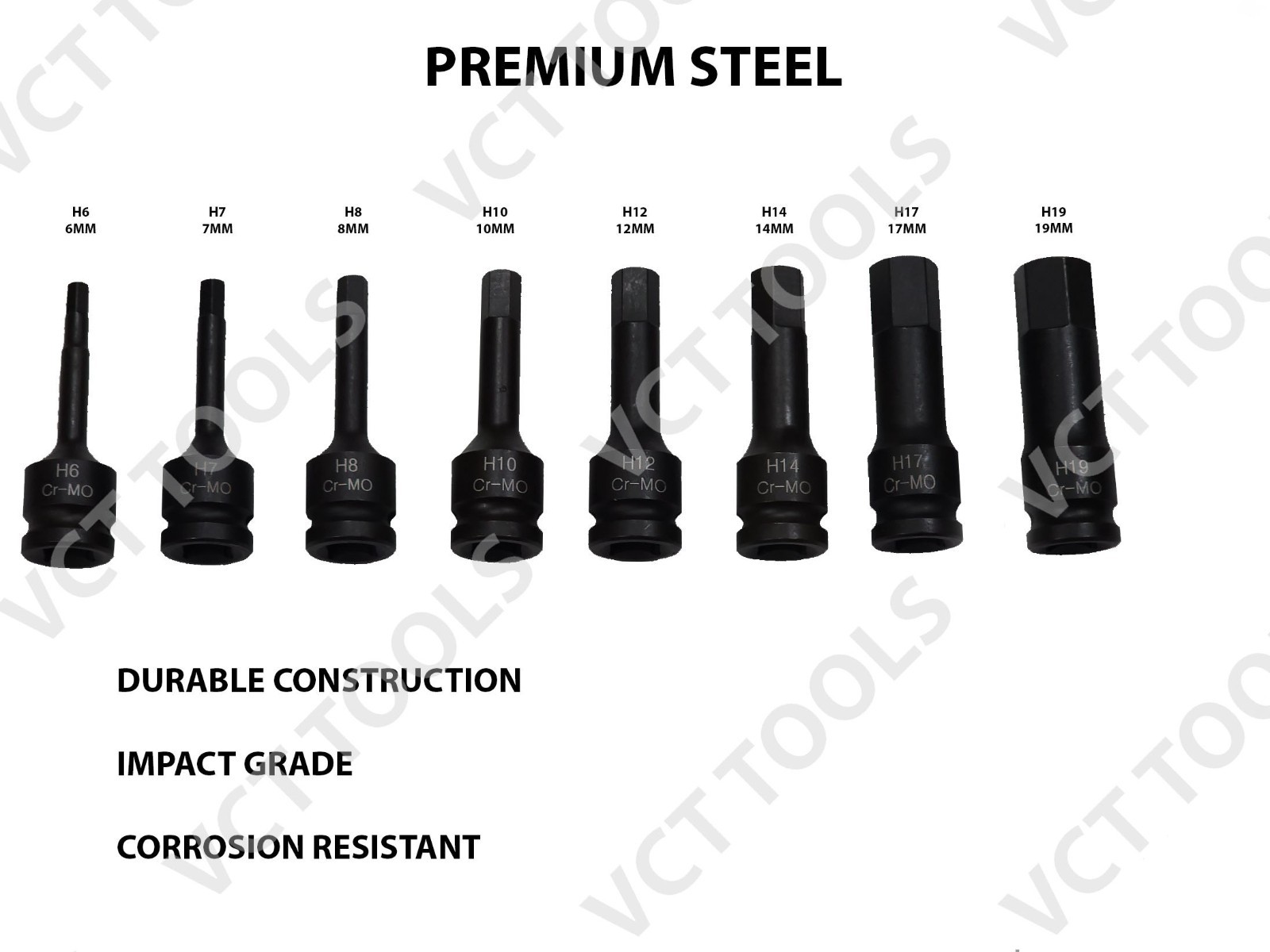 8‑Piece 1/2‑Inch Drive Metric Hex Impact Socket Set – CR‑MO Steel with Case