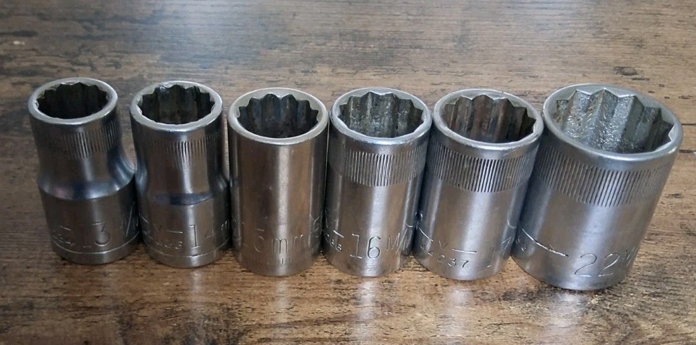 Lot Of 6 Craftsman V Metric 12 Point 1/2″ Drive Sockets 13,14,15,16,17&22mm