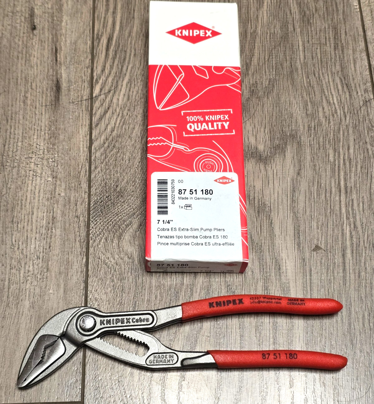 Knipex 7-1/4 Adjustable Cobra ES Slim Head Pliers w/Screw Extraction Tip 8751180
