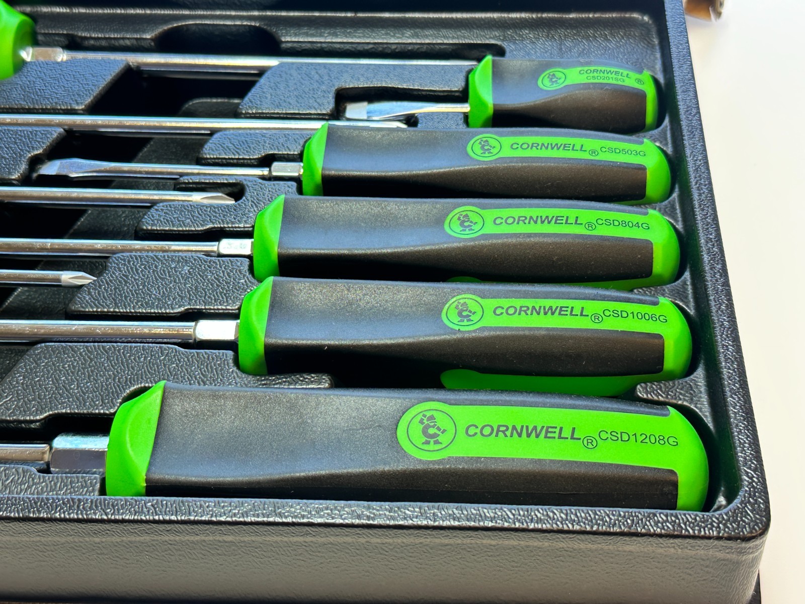 NEW Cornwell Tools CSD10SG 10pc NEON GREEN Square Grip Screwdriver Set, NOS