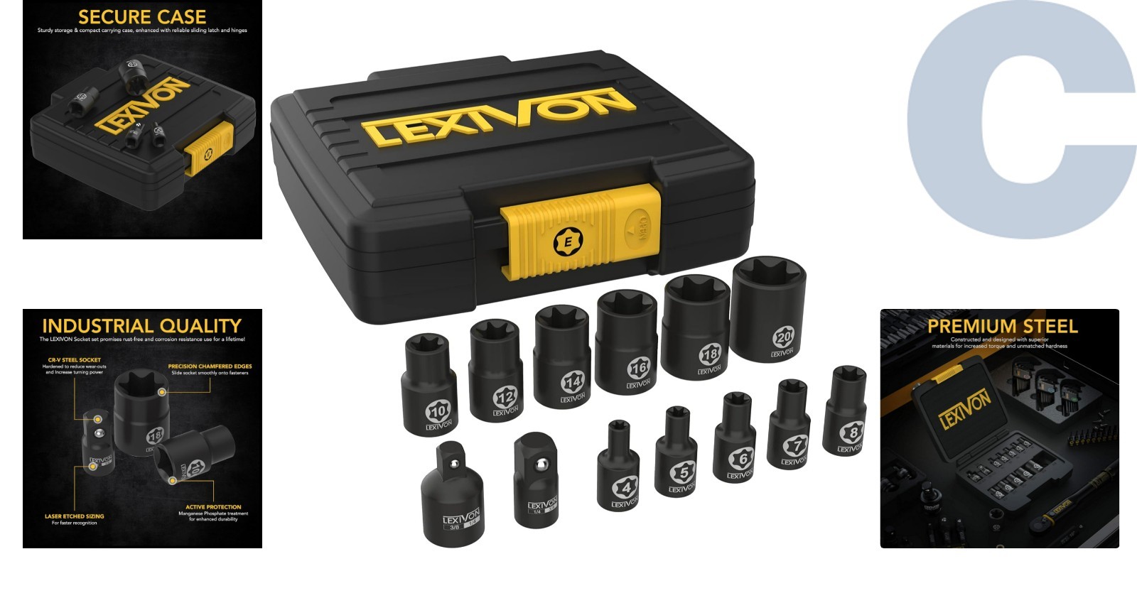 Precision 13-Piece E-Torx Socket Set | Corrosion Resistant Storage Case Included
